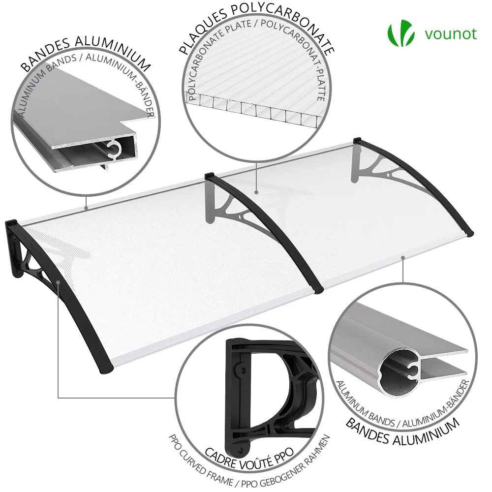 VOUNOT 200x80cm Front Door Canopy Porch Outdoor Awning, Rain Shelter, Black