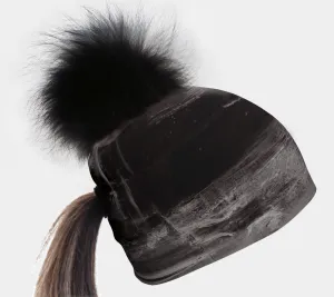 Wall Black Ponytail Beanie With Pompom