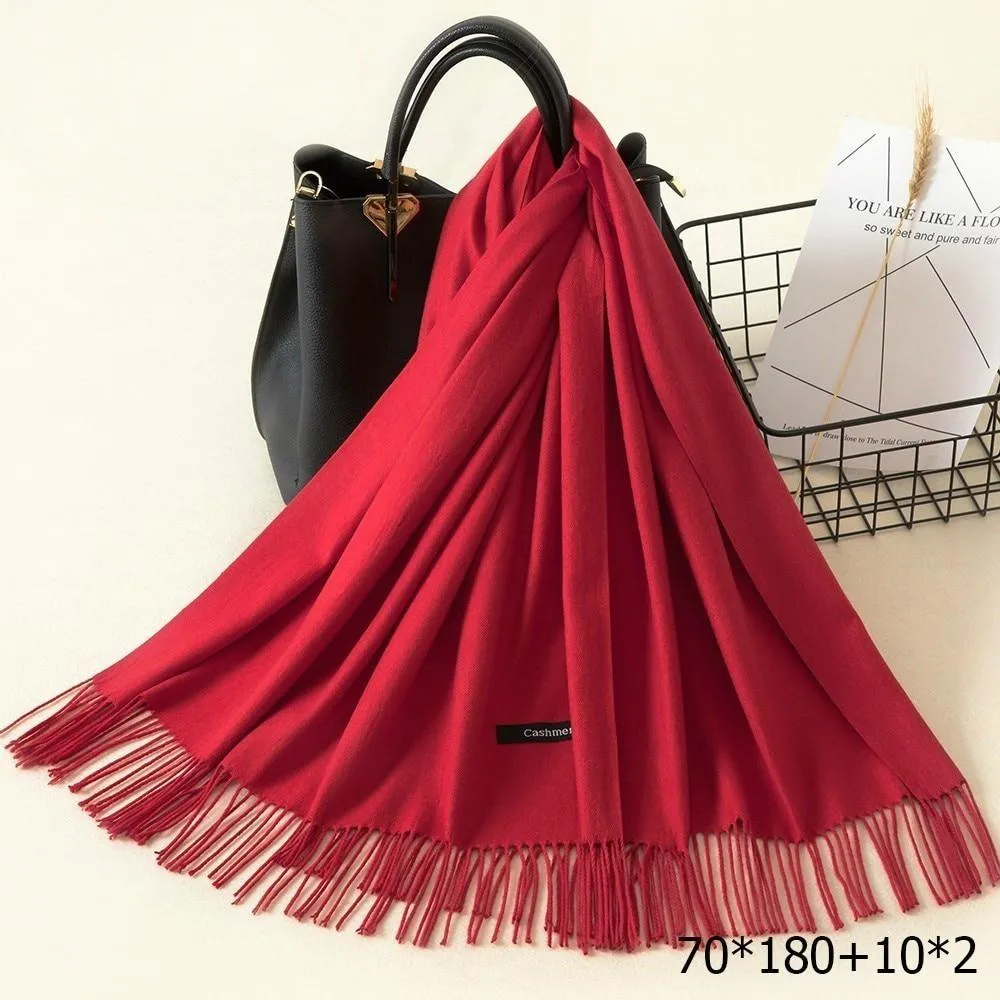 Warm and Soft Winter Cashmere Scarf With Tassel