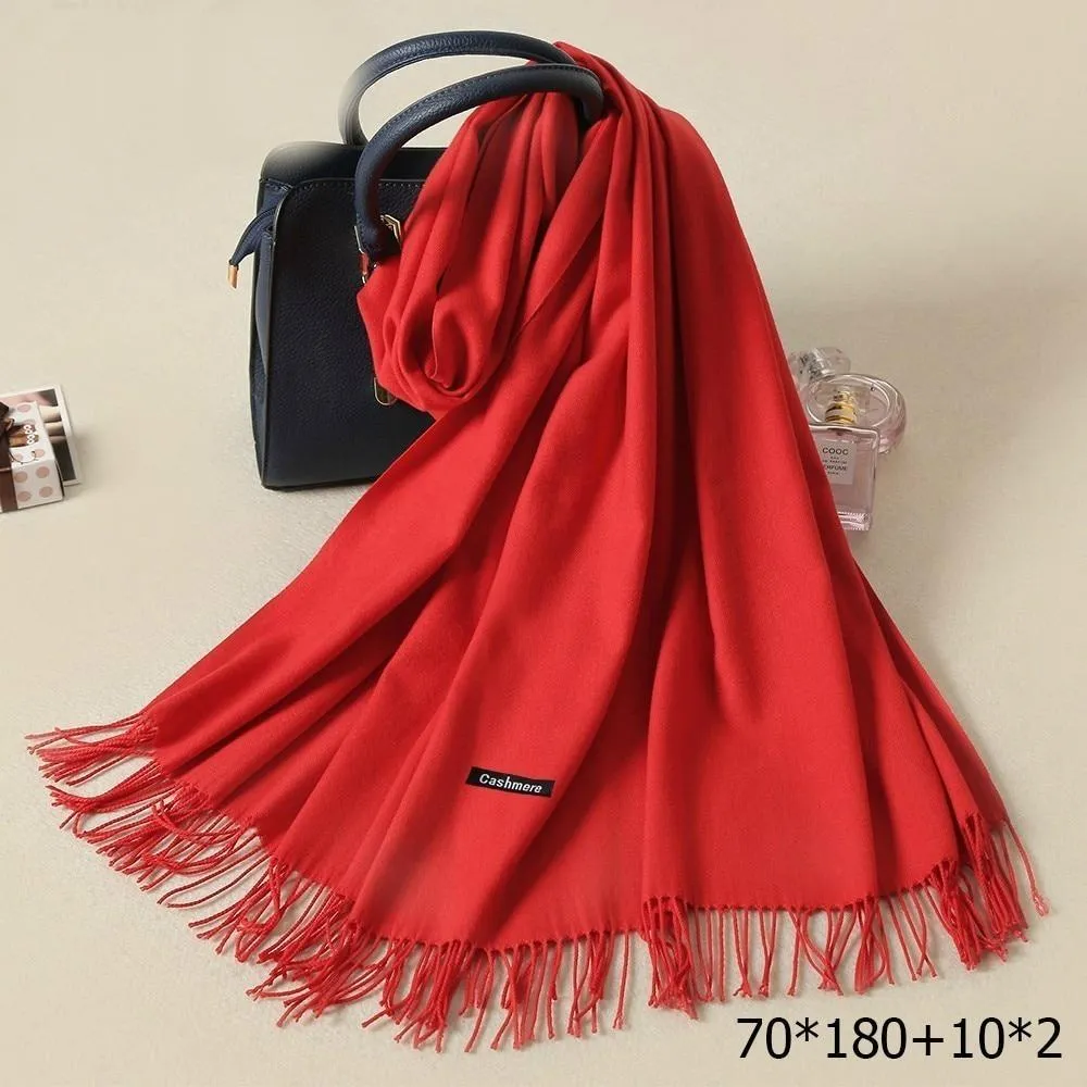 Warm and Soft Winter Cashmere Scarf With Tassel