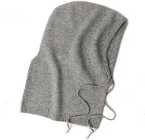 Warm Knitted Hood Loop Scarf Balaclava with Adjustable Drawstring for Women Men, 10% Cashmere & 90% Wool Blend, Winter Soft Knit Beanie Hat Loop Scarf 2-in-1, Warm Earflap Hat Neck Warmer Grey F