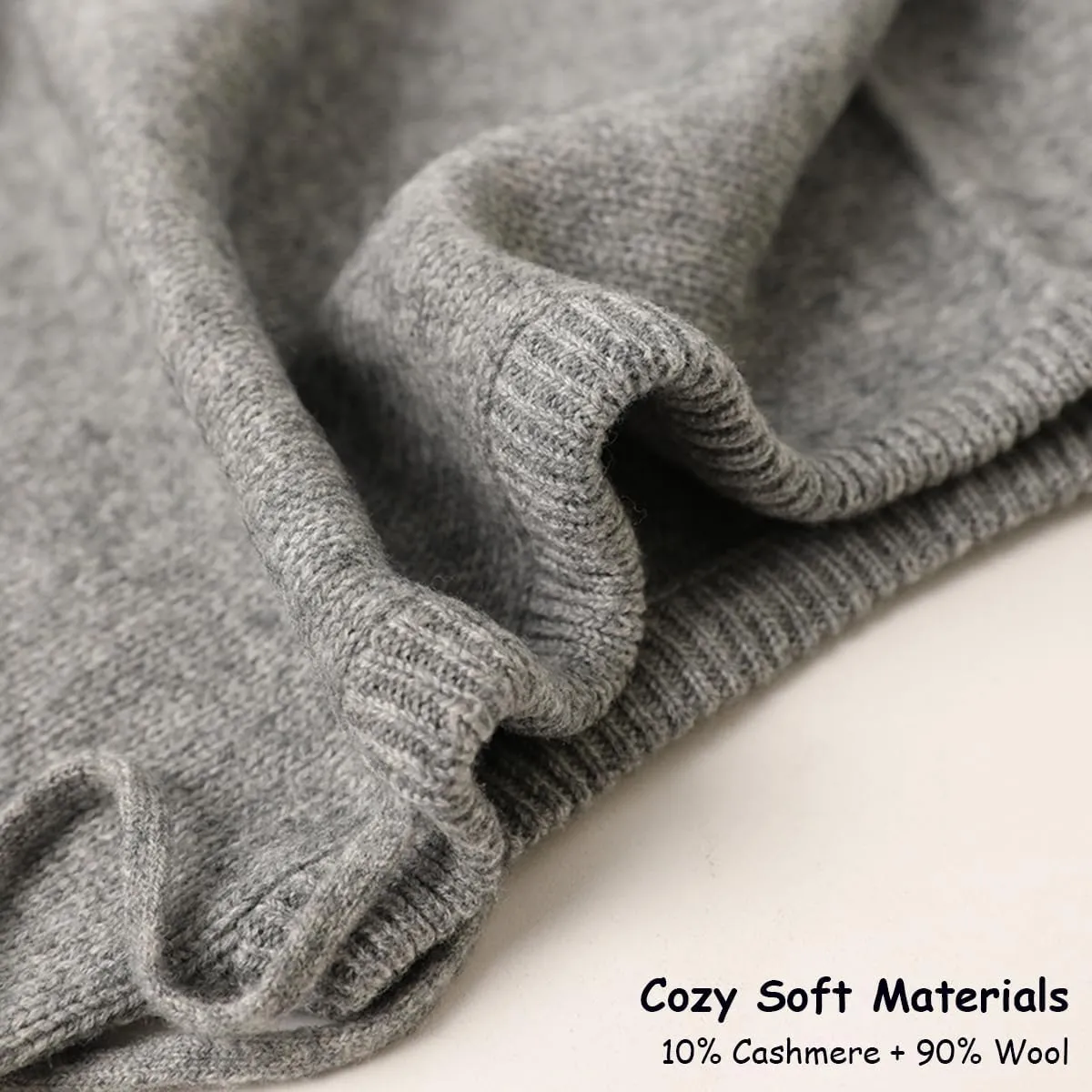 Warm Knitted Hood Loop Scarf Balaclava with Adjustable Drawstring for Women Men, 10% Cashmere & 90% Wool Blend, Winter Soft Knit Beanie Hat Loop Scarf 2-in-1, Warm Earflap Hat Neck Warmer Grey F