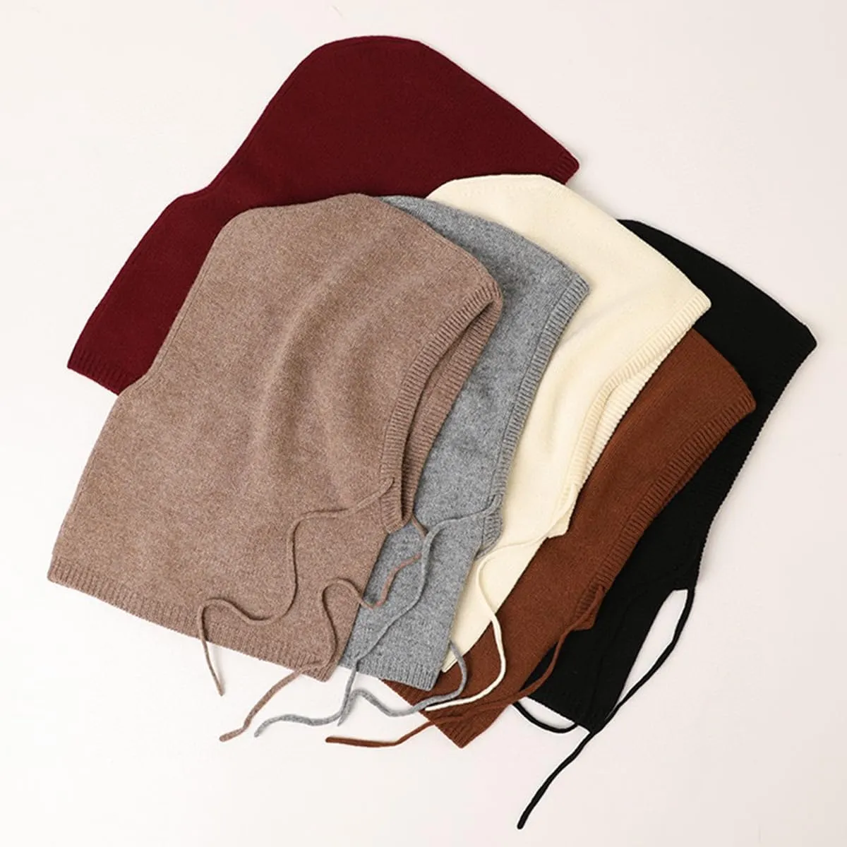 Warm Knitted Hood Loop Scarf Balaclava with Adjustable Drawstring for Women Men, 10% Cashmere & 90% Wool Blend, Winter Soft Knit Beanie Hat Loop Scarf 2-in-1, Warm Earflap Hat Neck Warmer Grey F