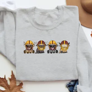 Washington Commanders Highland Cow Football Team Football Lovers Gift Unisex Crewneck Hoodie Sweatshirt