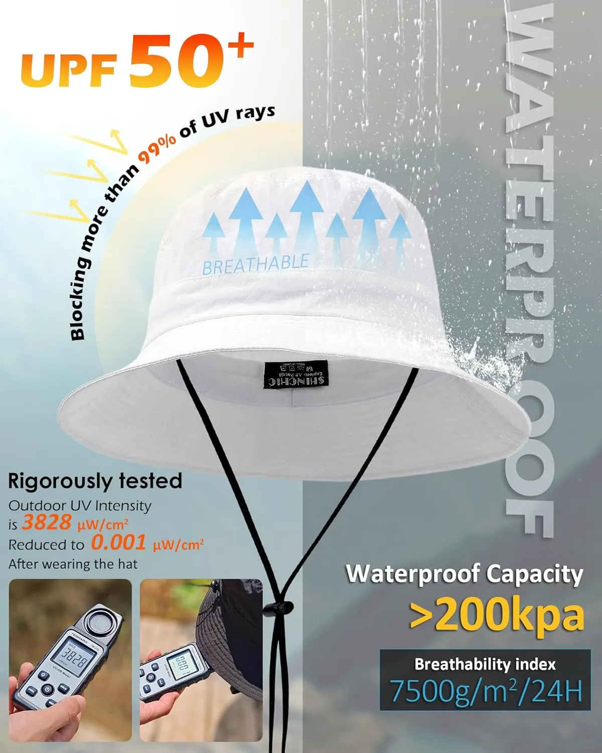 Waterproof Bucket Hat for Women Men Rain Hat UPF 50  Wide Brim Boonie Sun Hat Foldable Summer Floppy Beach Fishing Safari Hat