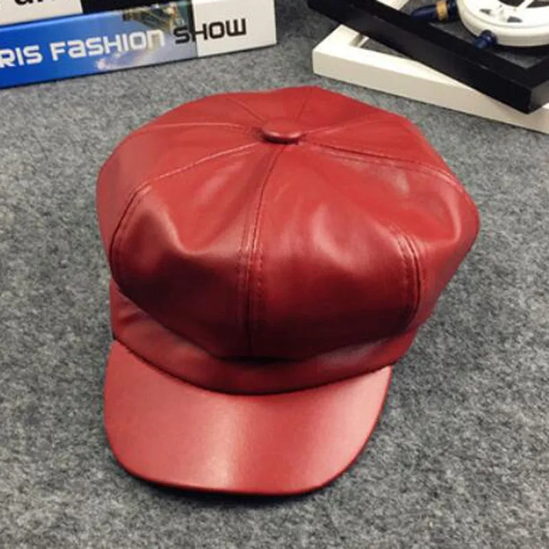 Wenkouban PU Leather Simple Children Beret For Elegant Lady Winter Female Hats Vintage Octagonal Casual Boina Autumn Girl Cap 4-11Year
