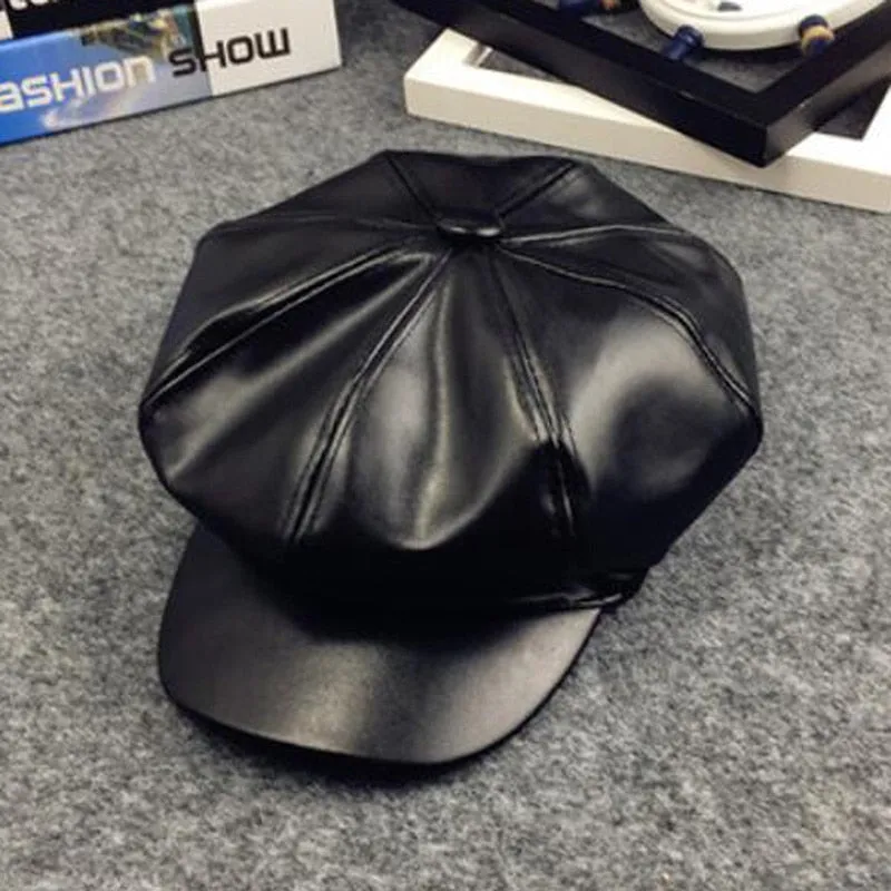 Wenkouban PU Leather Simple Children Beret For Elegant Lady Winter Female Hats Vintage Octagonal Casual Boina Autumn Girl Cap 4-11Year