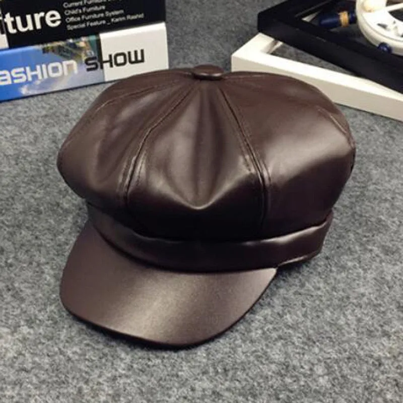 Wenkouban PU Leather Simple Children Beret For Elegant Lady Winter Female Hats Vintage Octagonal Casual Boina Autumn Girl Cap 4-11Year