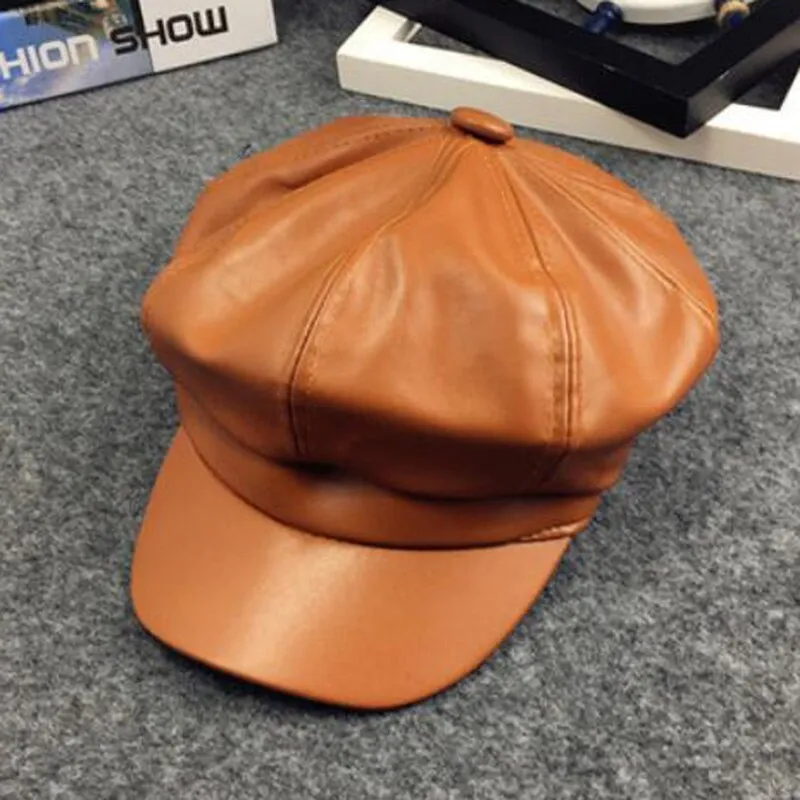Wenkouban PU Leather Simple Children Beret For Elegant Lady Winter Female Hats Vintage Octagonal Casual Boina Autumn Girl Cap 4-11Year