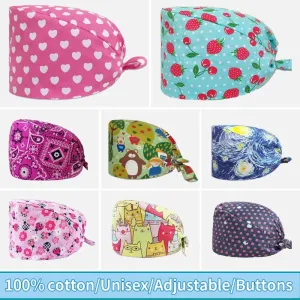 Whimsical Wonders Cotton Surgical Caps – Adjustable, Sweat-Absorbent, Breathable Medical Baotou Hats for Nurses, Doctors, and Trendsetters in Vibrant Prints!