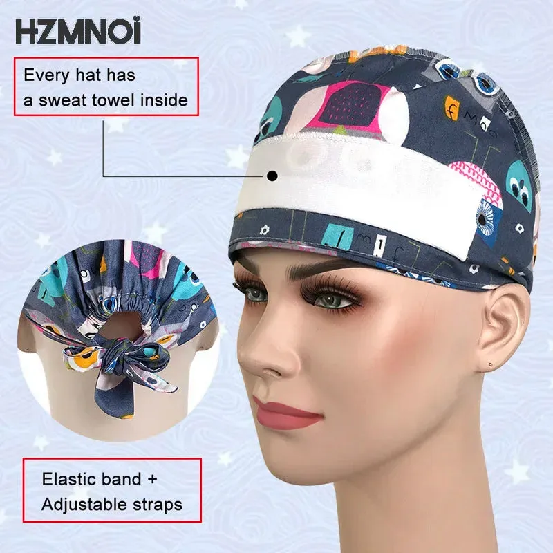 Whimsical Wonders Cotton Surgical Caps – Adjustable, Sweat-Absorbent, Breathable Medical Baotou Hats for Nurses, Doctors, and Trendsetters in Vibrant Prints!