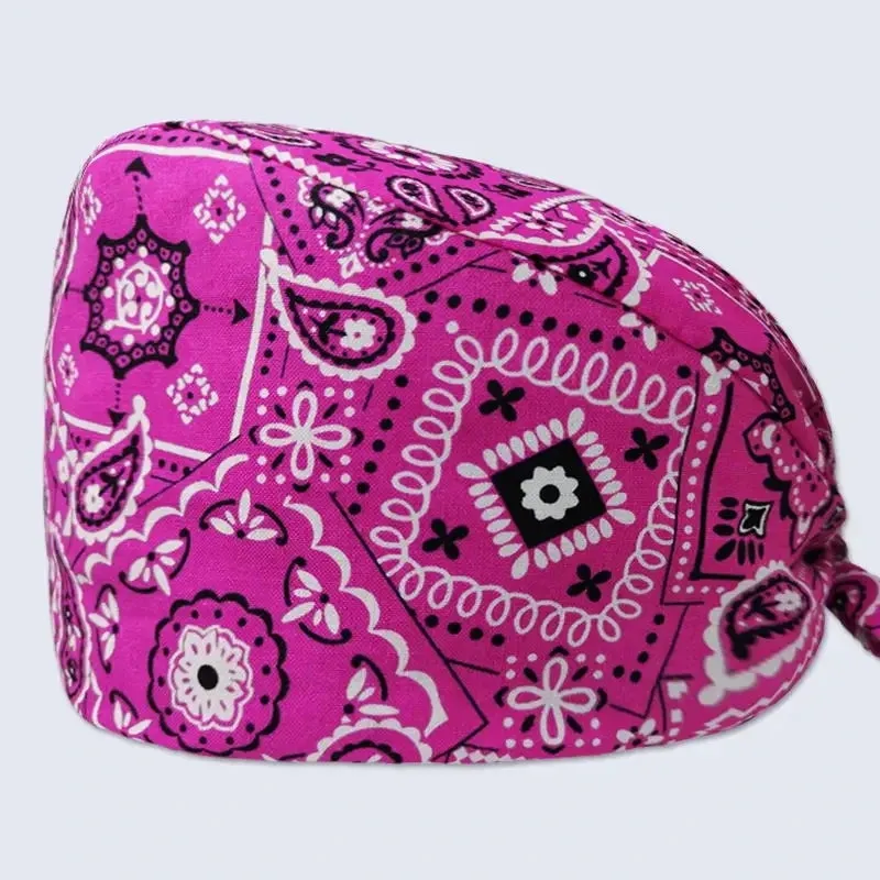 Whimsical Wonders Cotton Surgical Caps – Adjustable, Sweat-Absorbent, Breathable Medical Baotou Hats for Nurses, Doctors, and Trendsetters in Vibrant Prints!