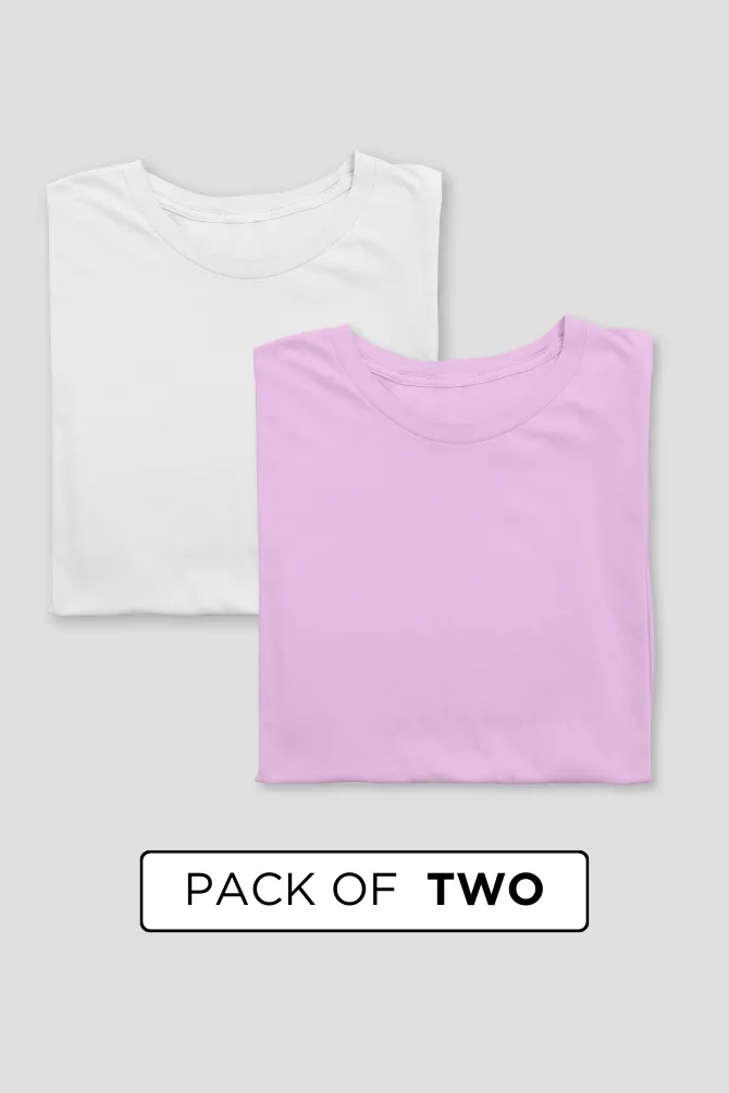 White and Light Pink Plain T-shirts Combo for Women