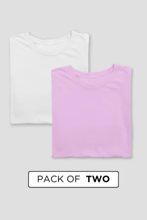 White and Light Pink Plain T-shirts Combo for Women