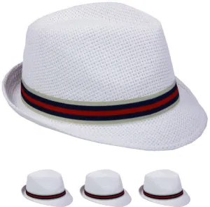 white color fedora hat with two color band Case of 72