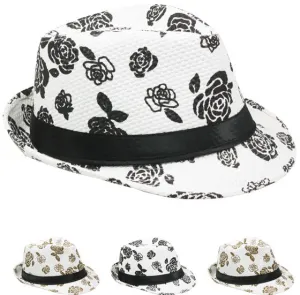 white fedora hat with black roses Case of 72