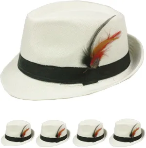 white fedora hat with feather Case of 72