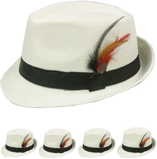white fedora hat with feather Case of 72