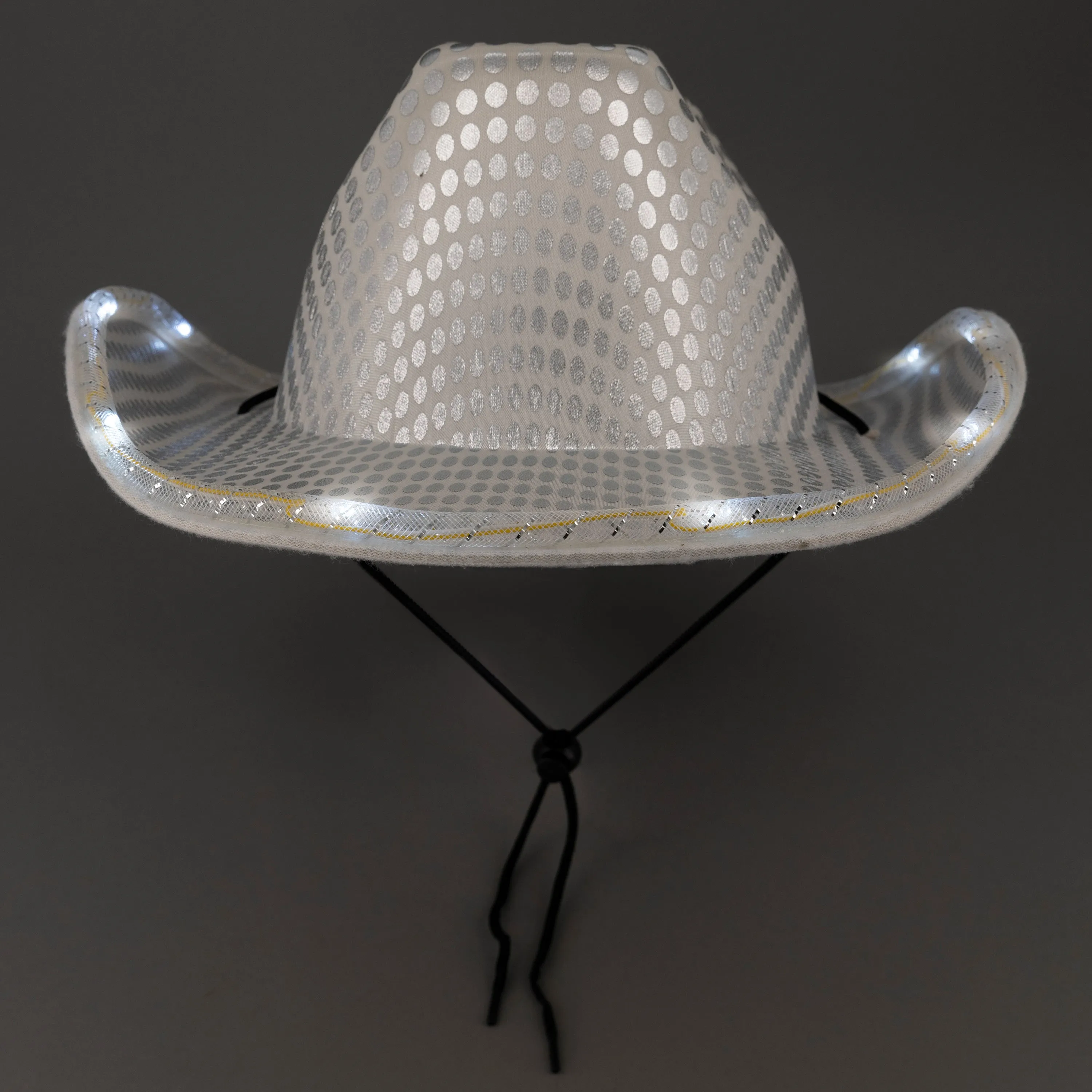 White LED Light Up Flashing Sequin Cowboy Hats - 12 Hats