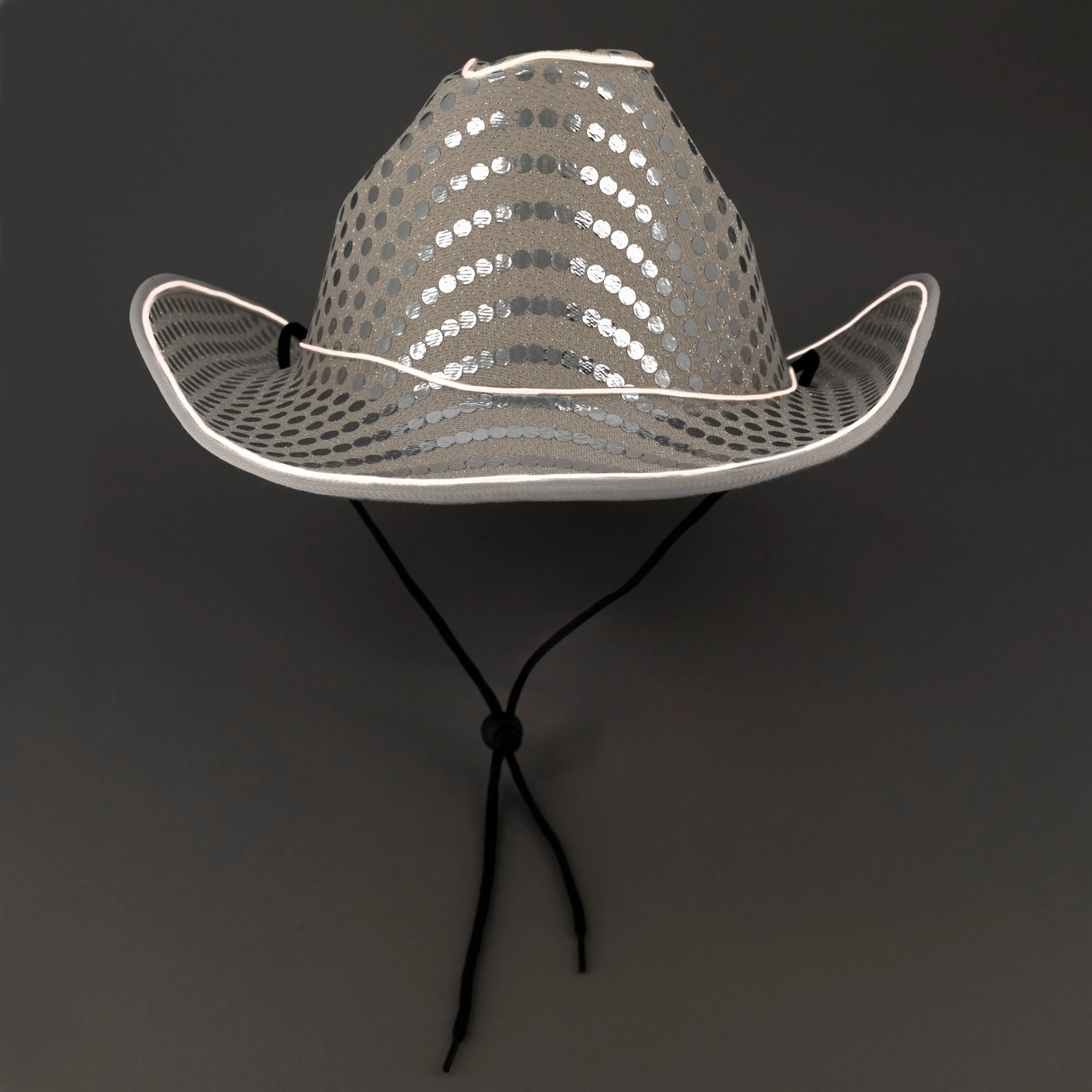 White Sequin LED Light Up Flashing EL Wire Glow Cowboy Party Hat