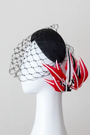 Wide Black Headband with Sweeping Back Feathers
