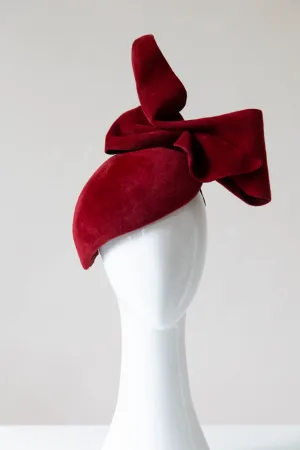 Wine Red Ivory Felt Beret with Bow