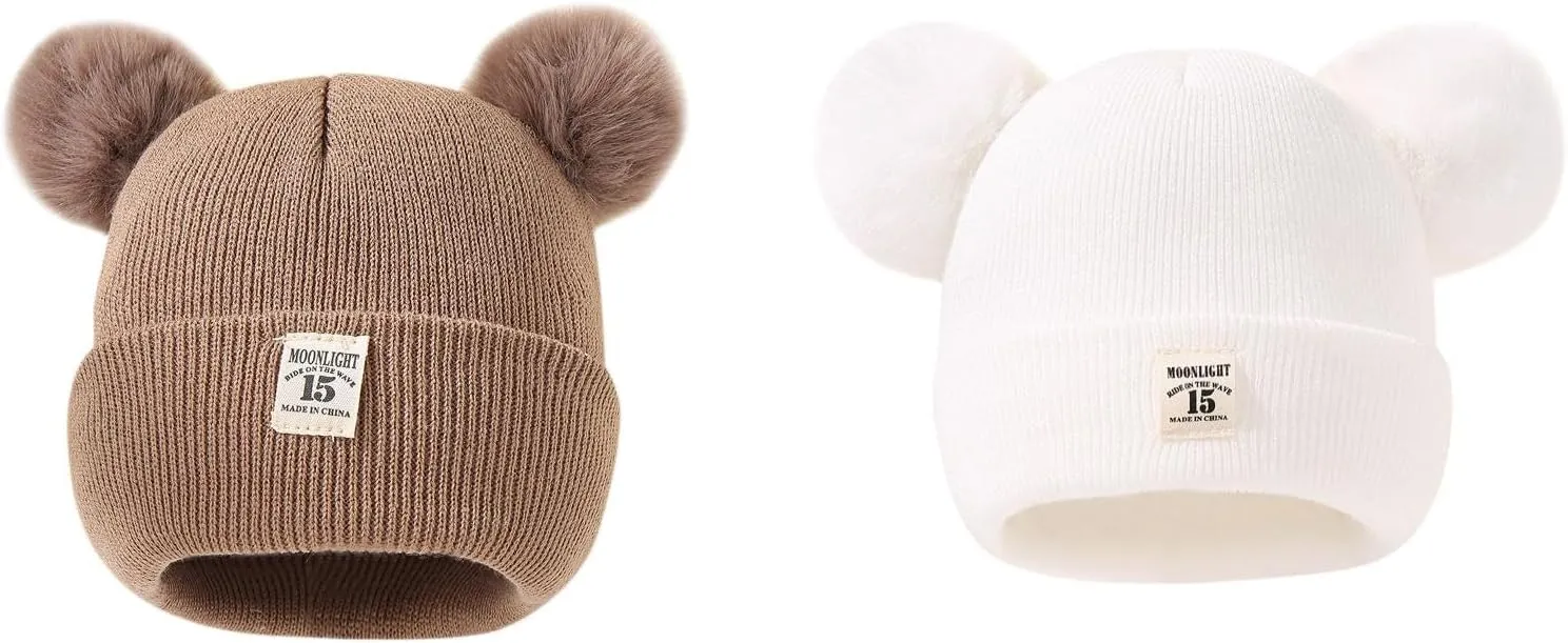 Winter Hat for Kids Toddler Children Boys Girls Beanie with Double Poms Poms Soft Warm Knitted Beanie Hat