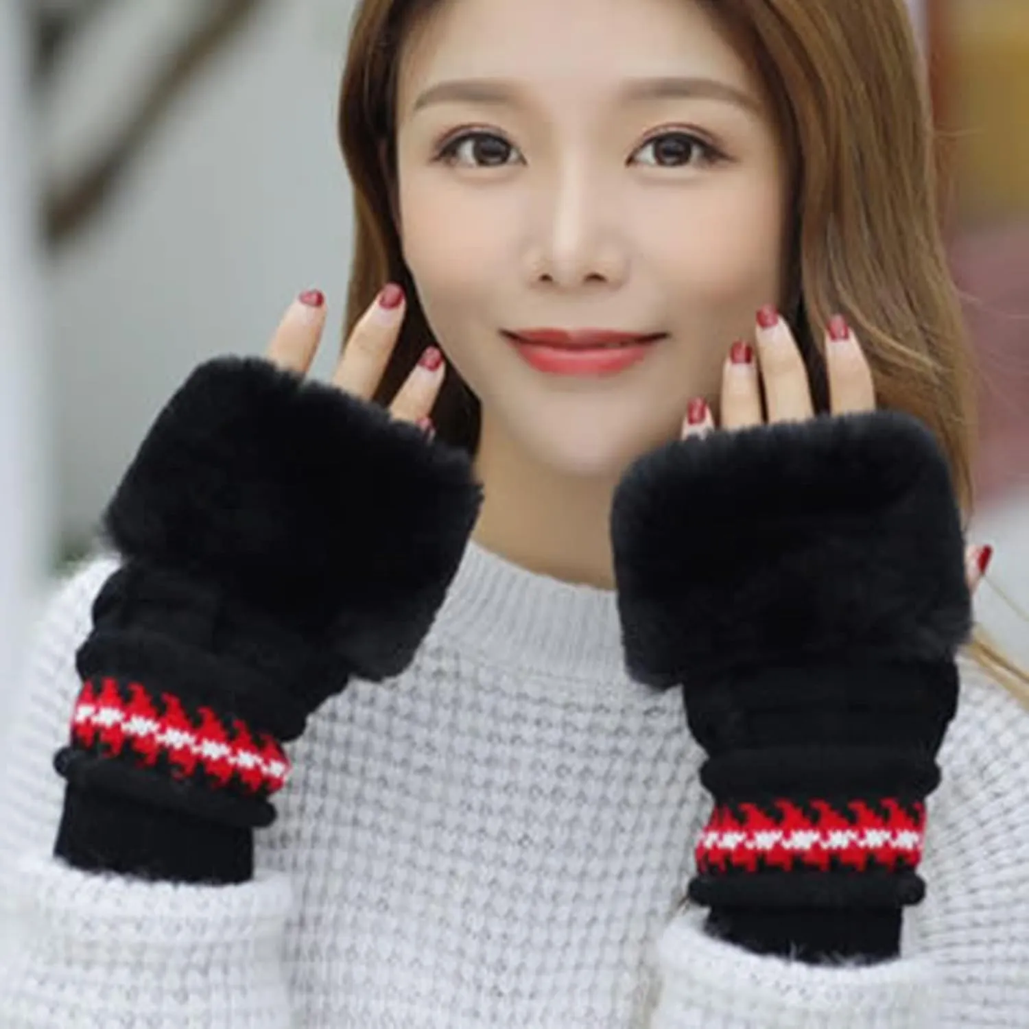 Winter @ Hats Scarf Gloves Set Thick Warm Knit Cap Neck Warmer for Men Women Slouchy @ Hat