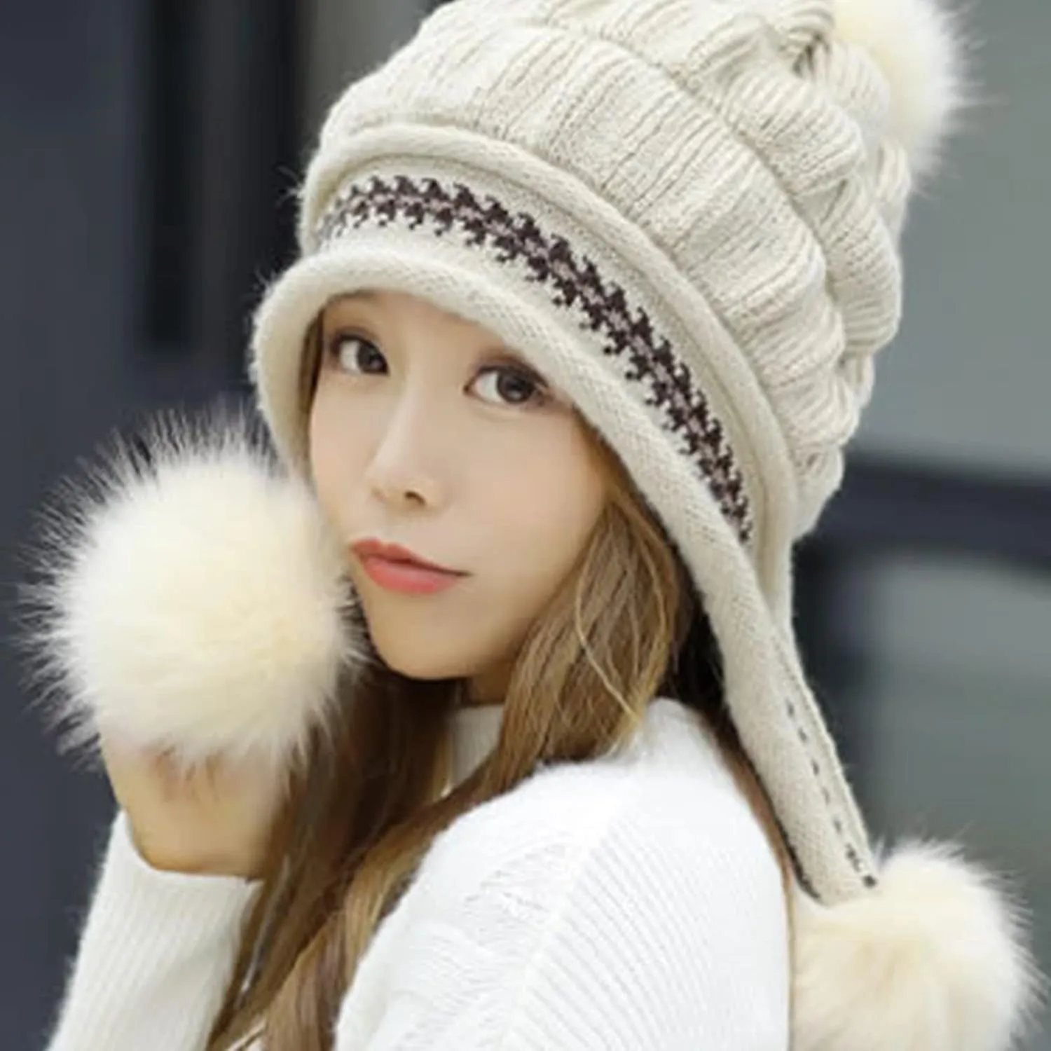 Winter @ Hats Scarf Gloves Set Thick Warm Knit Cap Neck Warmer for Men Women Slouchy @ Hat