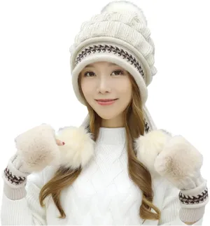 Winter @ Hats Scarf Gloves Set Thick Warm Knit Cap Neck Warmer for Men Women Slouchy @ Hat