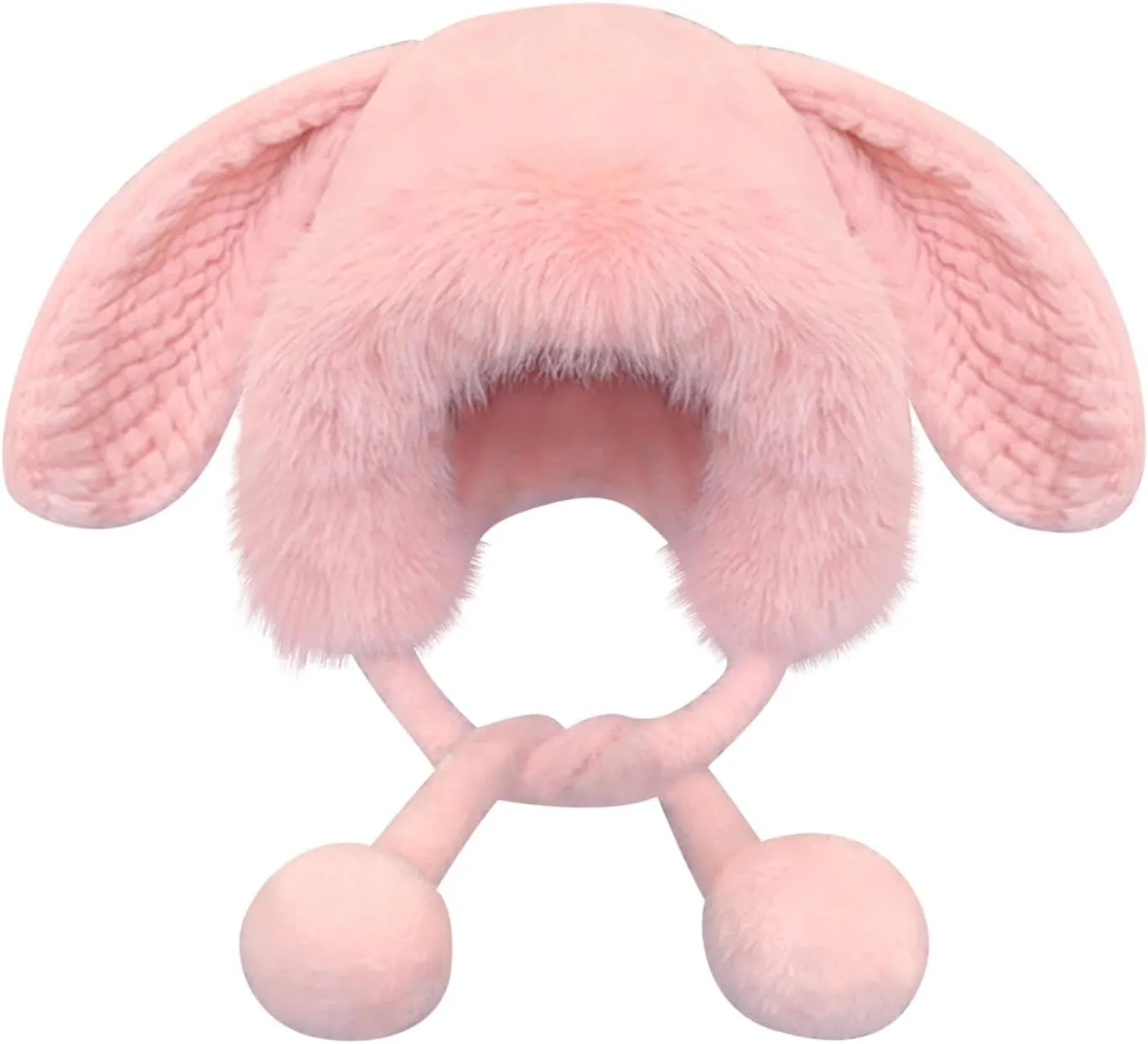 Winter Pompom Beanie Hats for Women Fluffy Knit Rabbit Ear Faux Fur Crochet Skull Cap Warm Soft Ski Fleece Beanie Caps