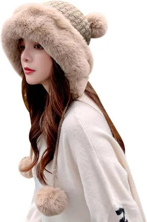 Winter Pompom Hat for Women Cute Knit Crochet Beanie Warm Lined Thick Outdoor Windproof Skull Cap