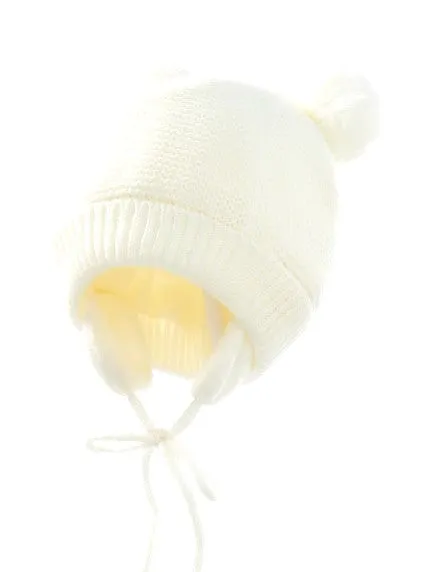 Winter Tied Beanie with Double Pom Pom ~ 0-12 months | 44/111