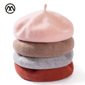 Women Beret Hat Painter Style Wool Vintage Solid Color Cap Bonnet