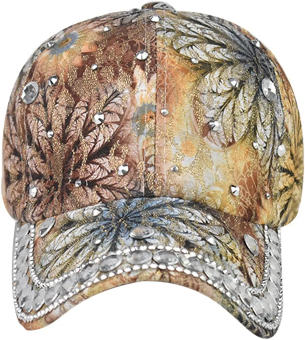 Women Bling Baseball Cap Flower Snapback Rhinestone Sun Hats Adjustable Denim Jeans Hat for Men