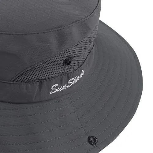 Women Ponytail Summer Sun Hat Wide Brim UV Hats Floppy Bucket Cap for Safari Beach Fishing Gardening