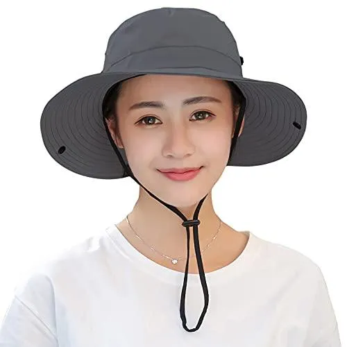 Women Ponytail Summer Sun Hat Wide Brim UV Hats Floppy Bucket Cap for Safari Beach Fishing Gardening