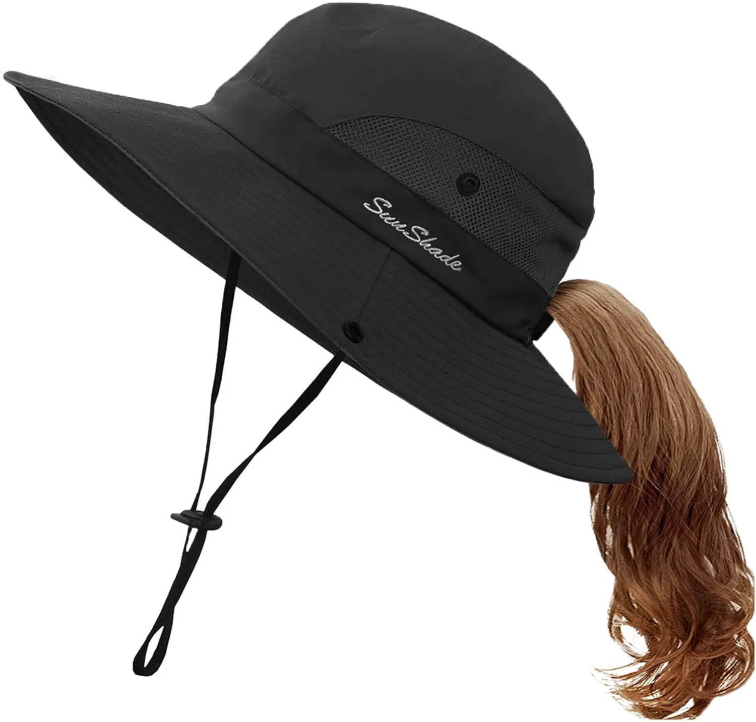 Women-Sun-Hat Safari-Sun-Protection Bucket - Beach-Outdoor Summer Hat Ponytail-Wide-Brim Breathable (22"-23")