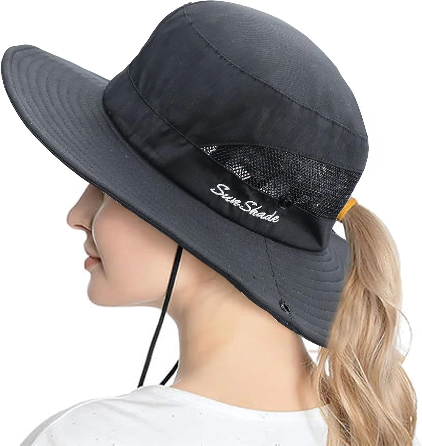 Women-Sun-Hat Safari-Sun-Protection Bucket - Beach-Outdoor Summer Hat Ponytail-Wide-Brim Breathable (22"-23")