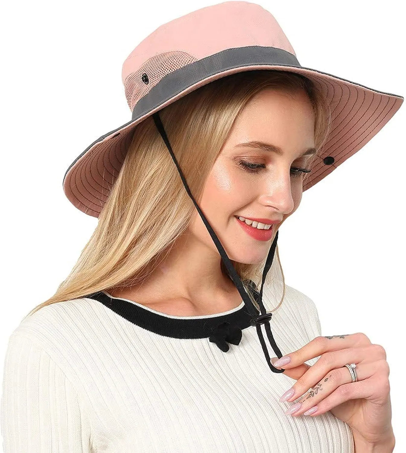 Women-Sun-Hat Safari-Sun-Protection Bucket - Beach-Outdoor Summer Hat Ponytail-Wide-Brim Breathable (22"-23")