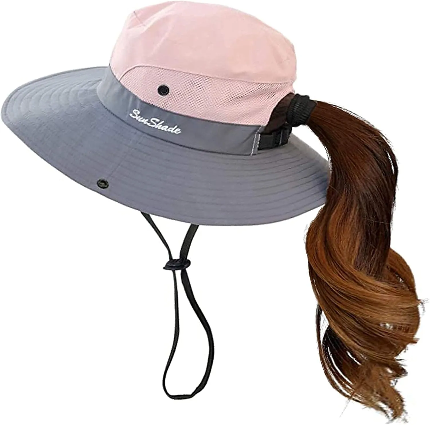 Women-Sun-Hat Safari-Sun-Protection Bucket - Beach-Outdoor Summer Hat Ponytail-Wide-Brim Breathable (22"-23")
