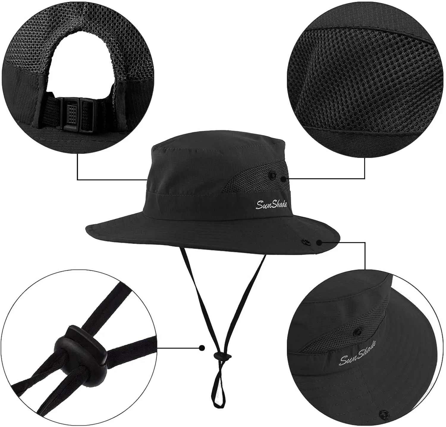 Women-Sun-Hat Safari-Sun-Protection Bucket - Beach-Outdoor Summer Hat Ponytail-Wide-Brim Breathable (22"-23")