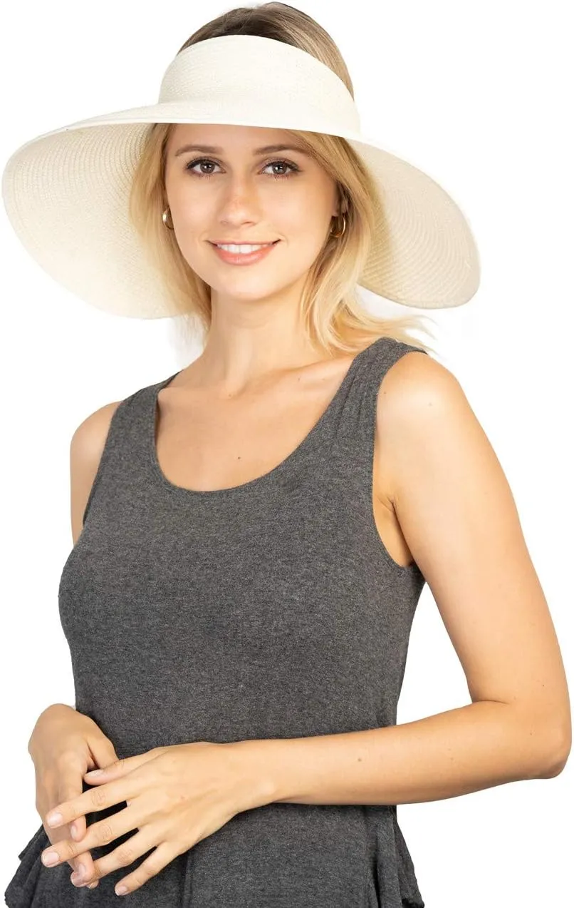 Women Sun Visor Hats Beach - Foldable Roll Up Wide Brim Bowknot Summer Straw Hat Cap Cruise wear for Womens
