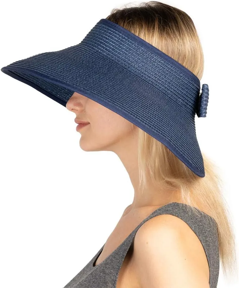 Women Sun Visor Hats Beach - Foldable Roll Up Wide Brim Bowknot Summer Straw Hat Cap Cruise wear for Womens