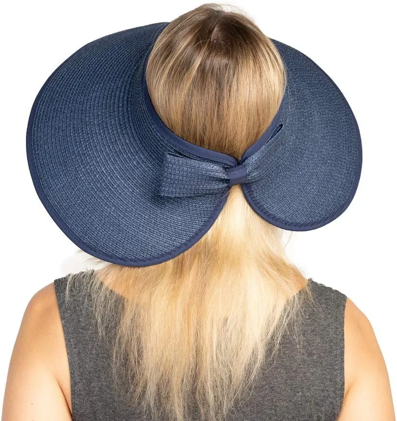 Women Sun Visor Hats Beach - Foldable Roll Up Wide Brim Bowknot Summer Straw Hat Cap Cruise wear for Womens
