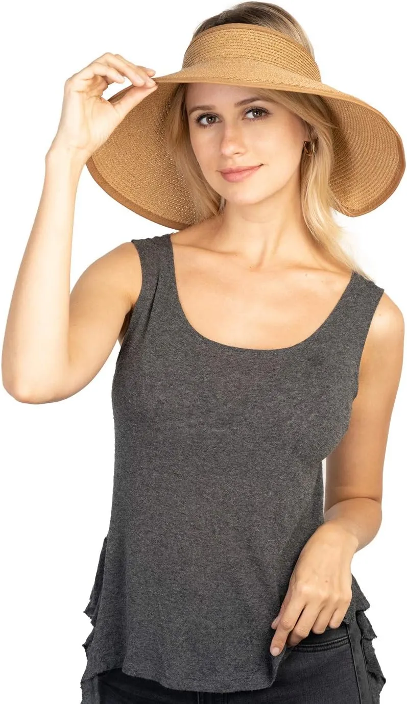 Women Sun Visor Hats Beach - Foldable Roll Up Wide Brim Bowknot Summer Straw Hat Cap Cruise wear for Womens