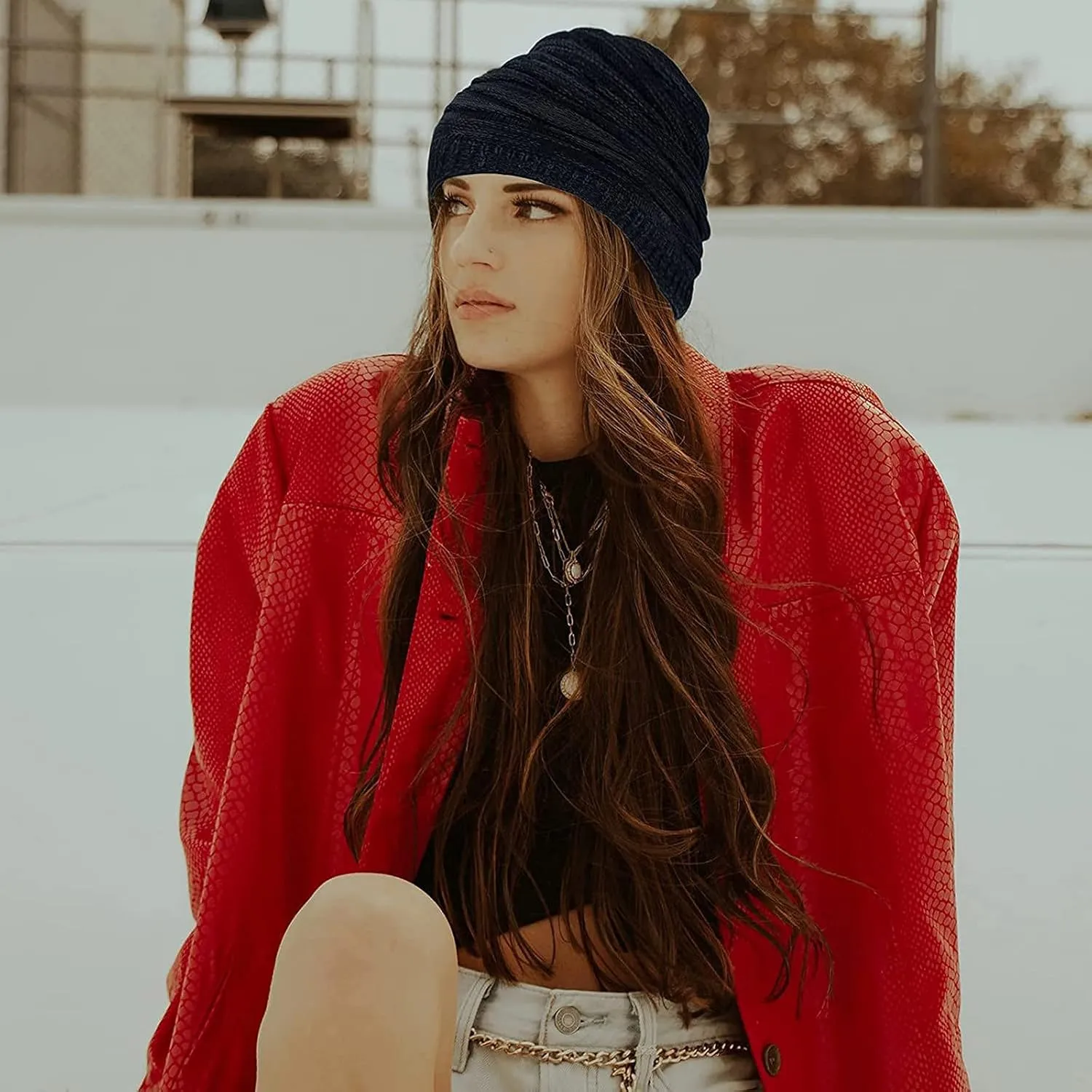Women Winter Cover Ears Beanie Hat Ear Ski Snow Hats Knit Lined 3 Pompom for Girls Womens
