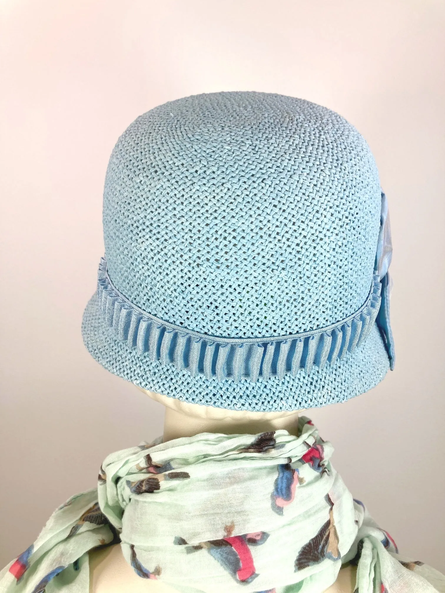 Women's 1920s Cloche Style Hat. Summer Robin's Egg Blue Straw Hat. Women's Summer Hat.