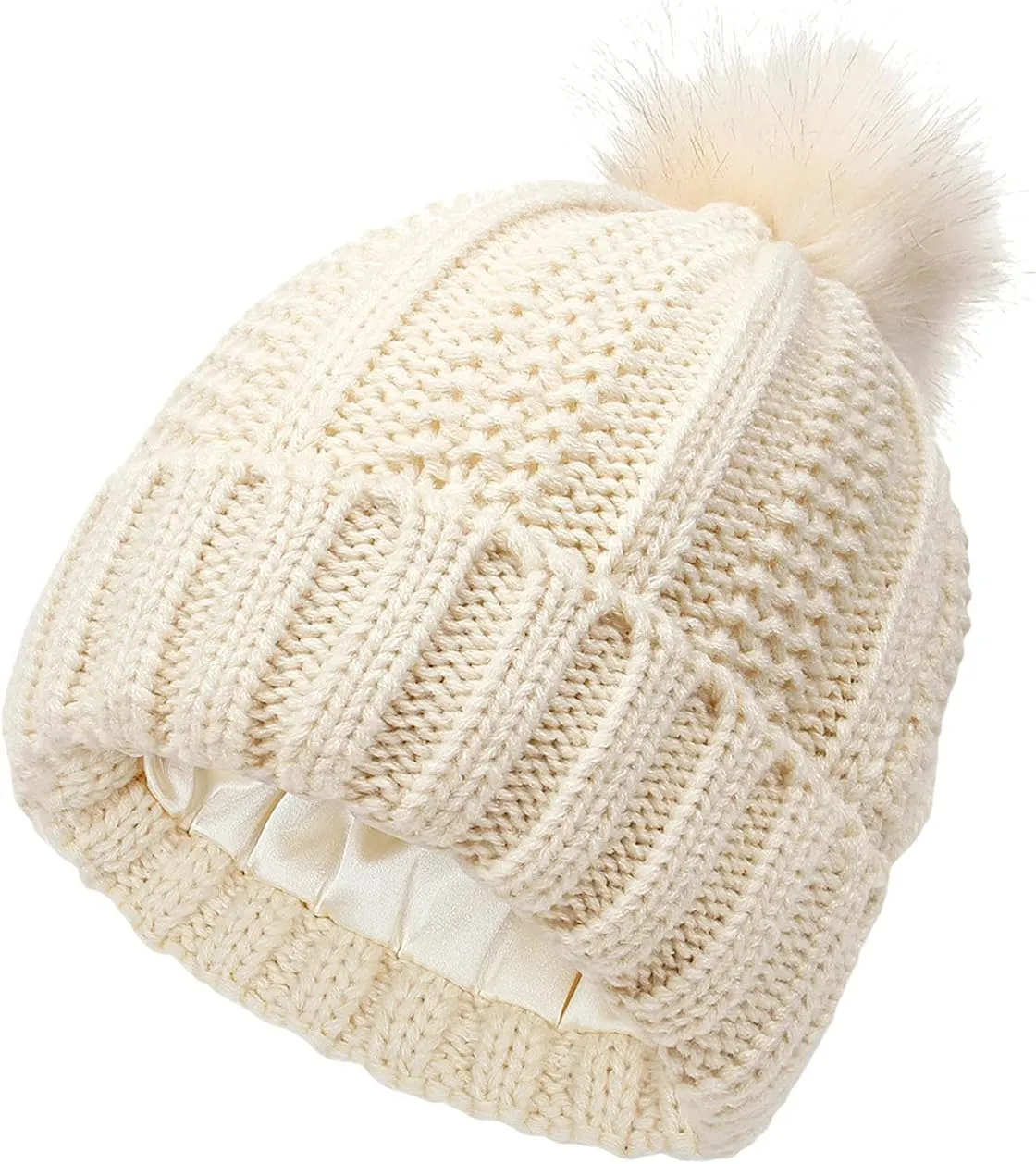 Womens Beanie with Pompom, Knit Beanie Hats for Women Winter and Fall, Fashionable Warm Winter Hats for Ladies