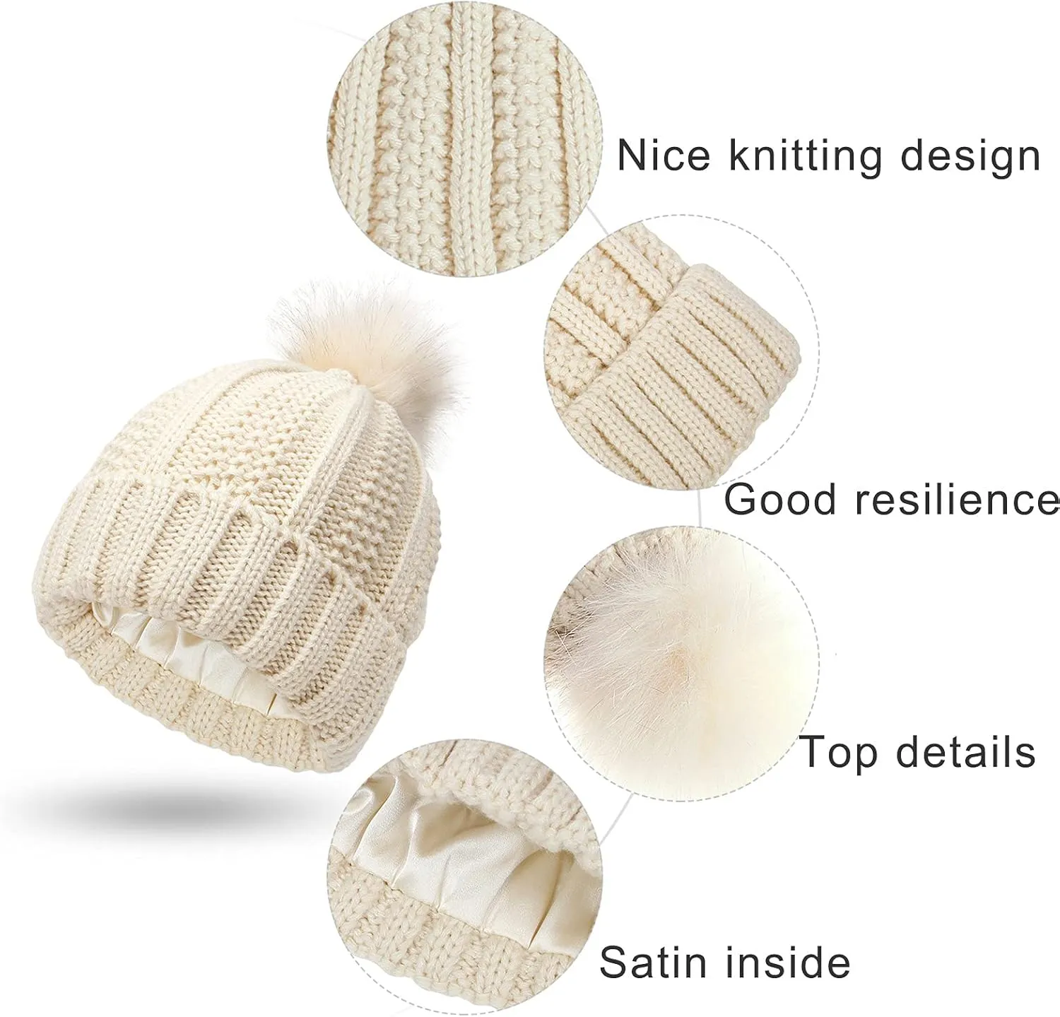 Womens Beanie with Pompom, Knit Beanie Hats for Women Winter and Fall, Fashionable Warm Winter Hats for Ladies